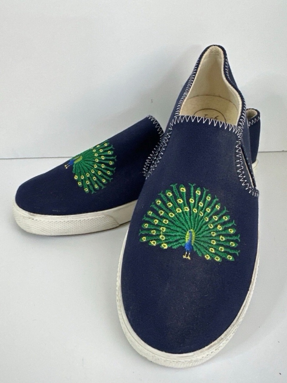 Jack Rogers Navy Slip-On Sneakers with Embroidered Peacock